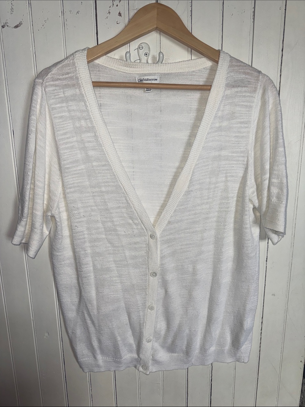Croft & Barrow Short Sleeve Cardigan White Size L